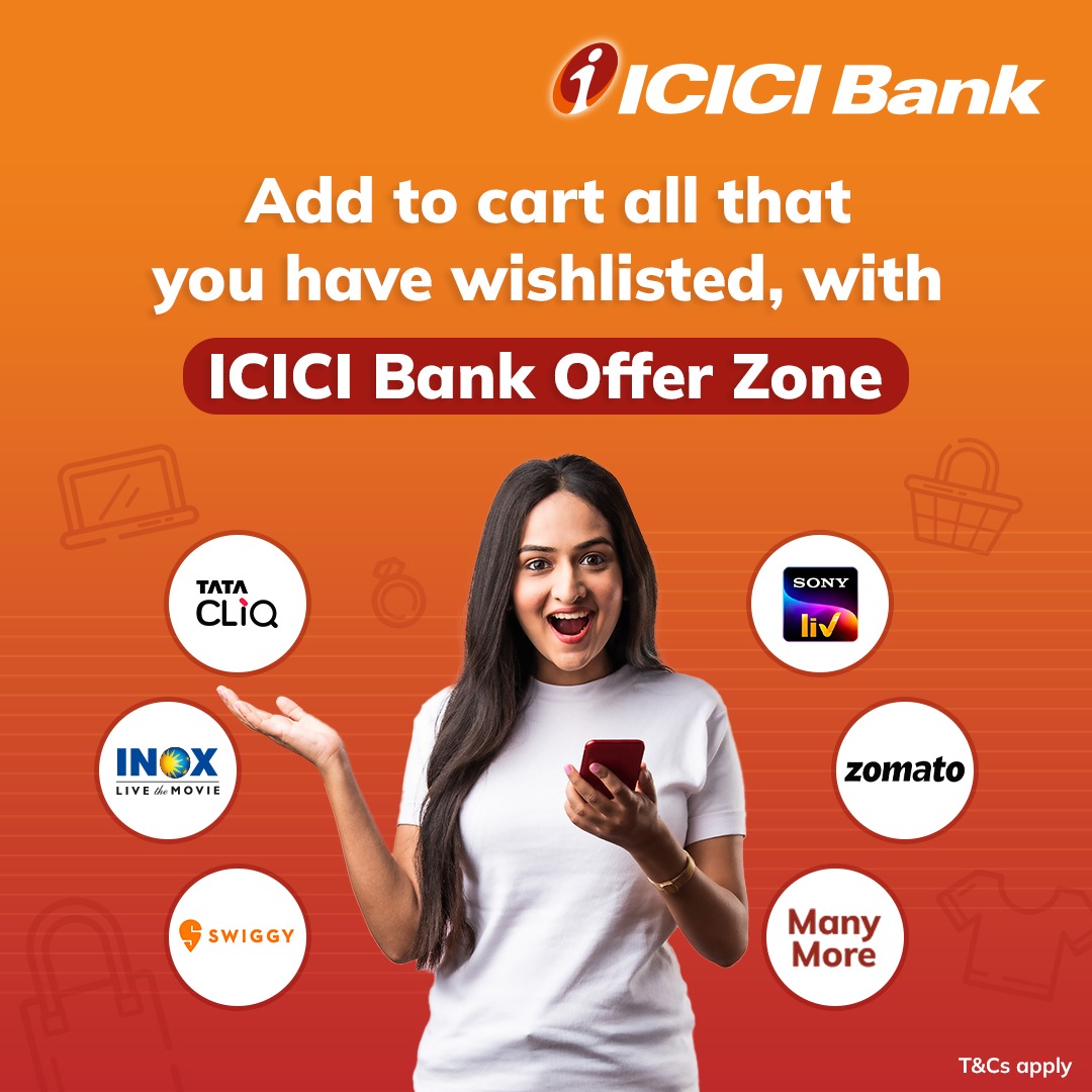 ICICIBank's tweet photo. Double the excitement of shopping with exclusive deals on the biggest brands at the #OfferZone.
Browse through exciting deals and choose among different styles and categories!
Know more: https://t.co/Ke4Kp7jv9s
#OfferZone #ICICIBankOffer https://t.co/kPEpStRZwo