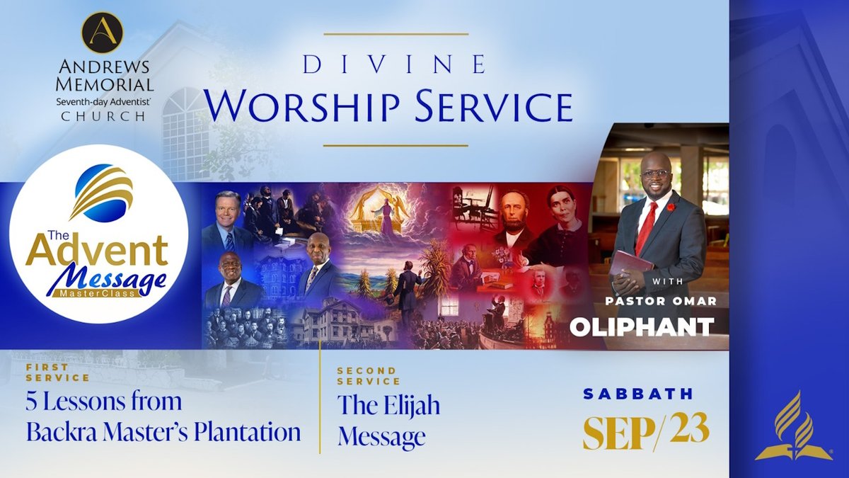 Andrews_SDA's tweet photo. Happy Sabbath!  Join us as we enter week 4 of 𝐓𝐡𝐞 𝐀𝐝𝐯𝐞𝐧𝐭 𝐌𝐞𝐬𝐬𝐚𝐠𝐞 MasterClass Series with Pastor Omar Oliphant. 

See you in Sanctuary or join virtually on YouTube:
https://t.co/QhhvhXeKUV

A blessing awaits🙏🏾
#adventmessage
#masterclass https://t.co/JHtdkHDexZ