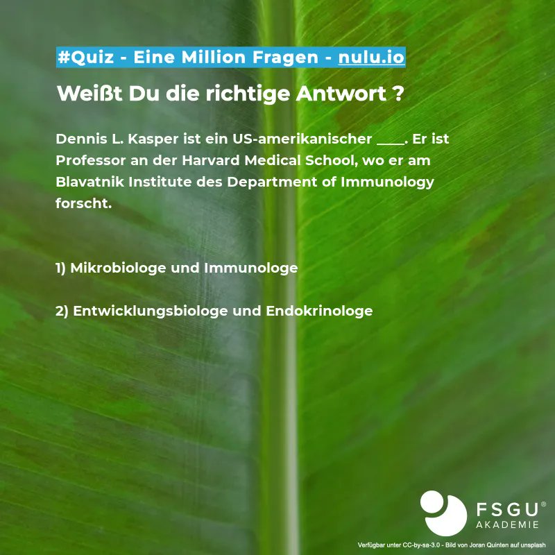 Wer weiß die Lösung?

1) Mikrobiologe und Immunologe

2) Entwicklungsbiologe und Endokrinologe 

#BlavatnikInstitute #lustig #fun #US-amerikanischer #challenge #goodvibesonly #HarvardMedicalSchool #quiztime #quiz #DepartmentofImmunology #DennisL.Kasper