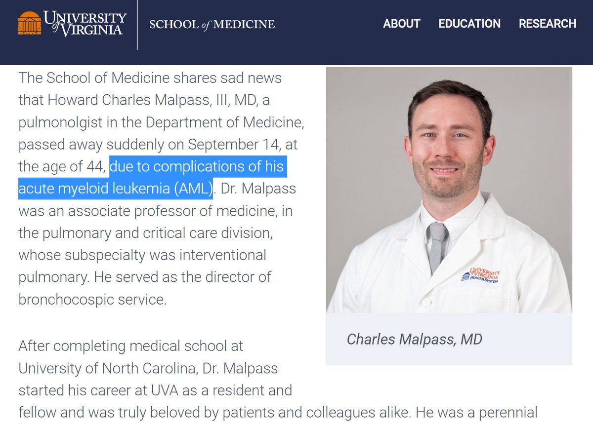 MakisMedicine's tweet photo. US DOCTOR - Virginia - 44 year old Dr.Howard Charles Malpass III, a doctor of pulmonology

died suddenly on Sep.14, 2023 due to Acute Myeloid Leukemia AML

COVID-19 mRNA vaccines are causing Turbo Cancers &amp; leukemias tend to be most rapidly fatal

#DiedSuddenly #cdnpoli #ableg https://t.co/A87B5QrADC