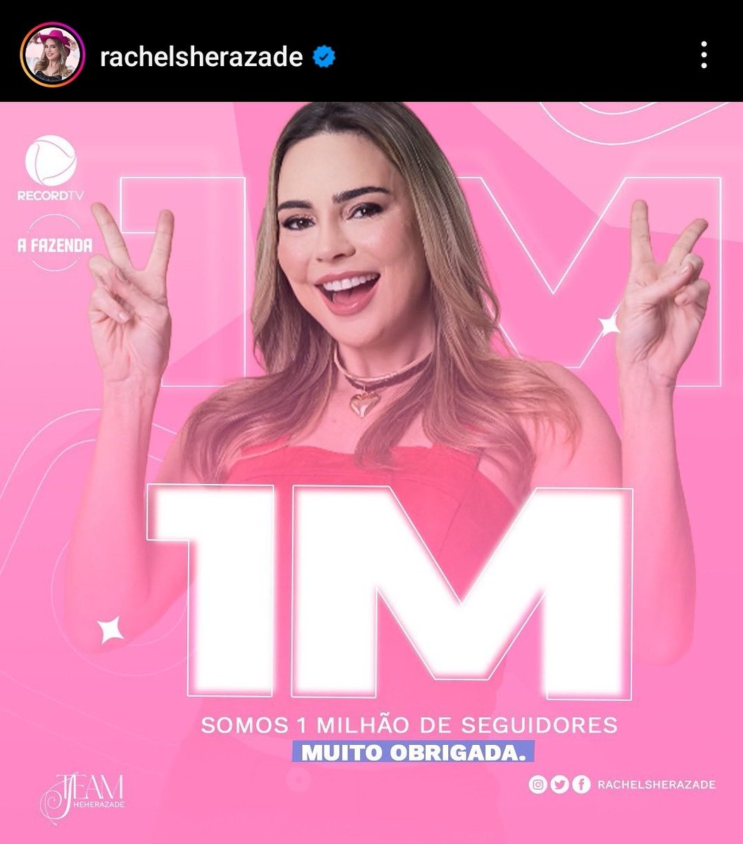 Tiagupereira's tweet photo. Rachel Sheherazade, que entrou na fazenda com pouco mais de 800k de seguidores no Instagram, acabou de bater 1 milhão.
1 semana de programa! #AFazenda15 #TeamShera #TeamRachel https://t.co/VMwRkdncTR