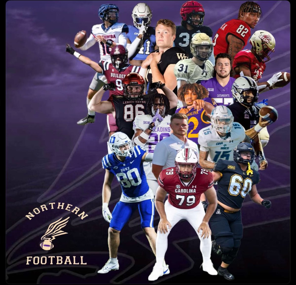 NGHSFB's tweet photo. We would like to take a second  recognize our NCAA  alumni! Good Luck this weekend! #Nighthawkforever #Brotherhood.  @TerrellTimmons4 @CLachesky @aa_achina3 @Z0NE13 @JordanMcinnis8 @TylerVAnd43 @wlenard21 @Austinflippen2 @ejryan17 @MannyElliott1 @JackMercer2023 @vancebolyard https://t.co/ef0zA08mck
