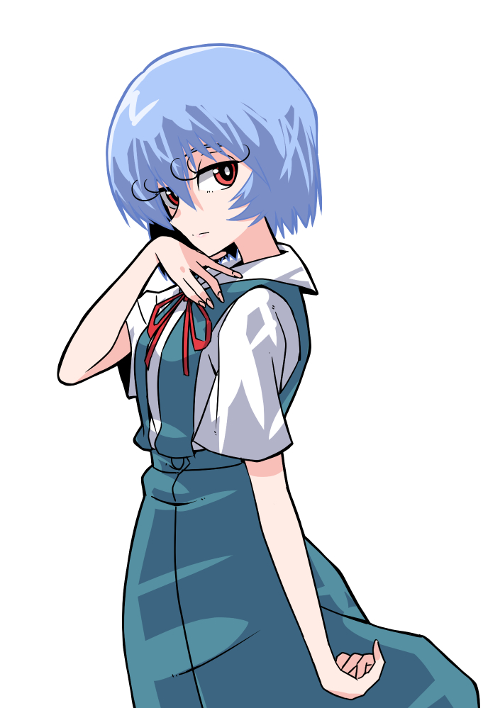 ayanami rei 1girl solo tokyo-3 middle school uniform blue hair school uniform white background red eyes  illustration images