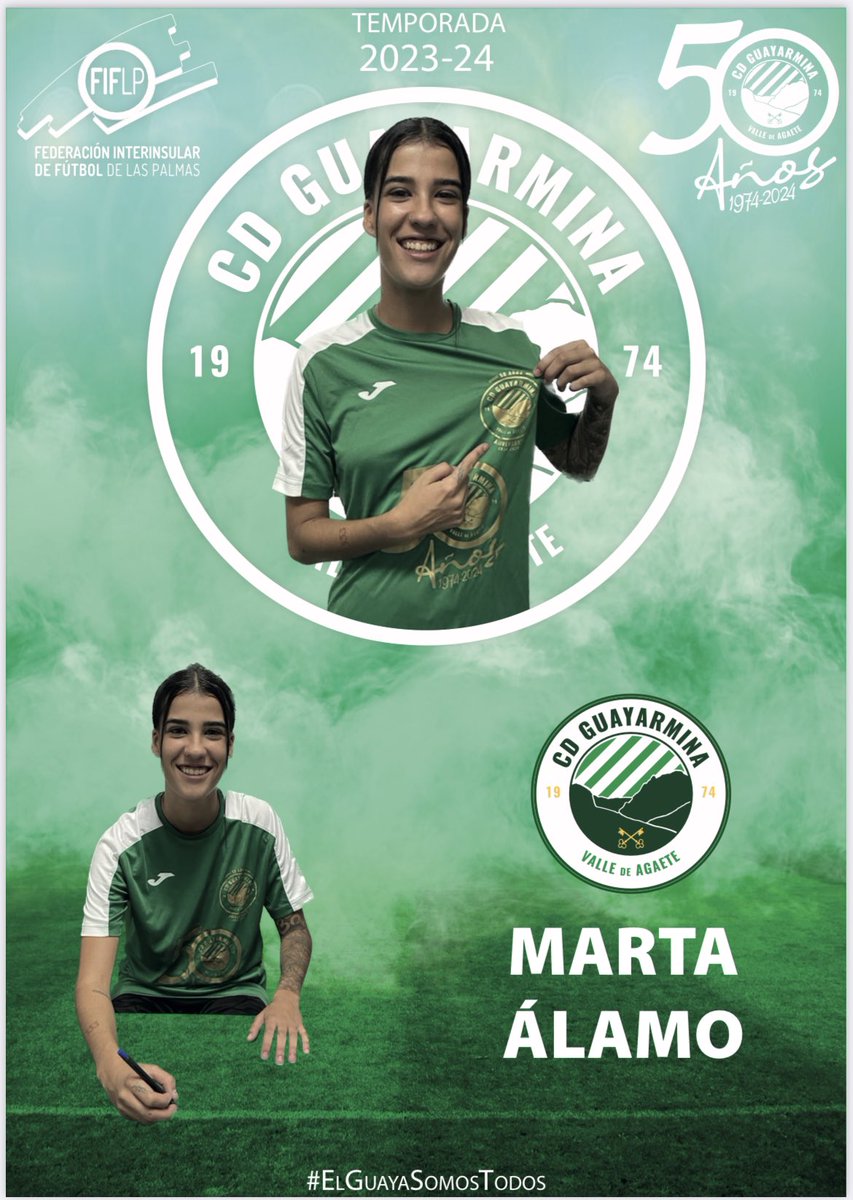 CGuayarmina's tweet photo. 💚✅FEMENINO 23-24✅💚

Marta Álamo, nuevo fichaje de nuestro femenino.
Jugadora del municipio que mejorará la competencia de nuestra plantilla 💪🏼⚽️.

#Marta13 https://t.co/AZfutShmGK