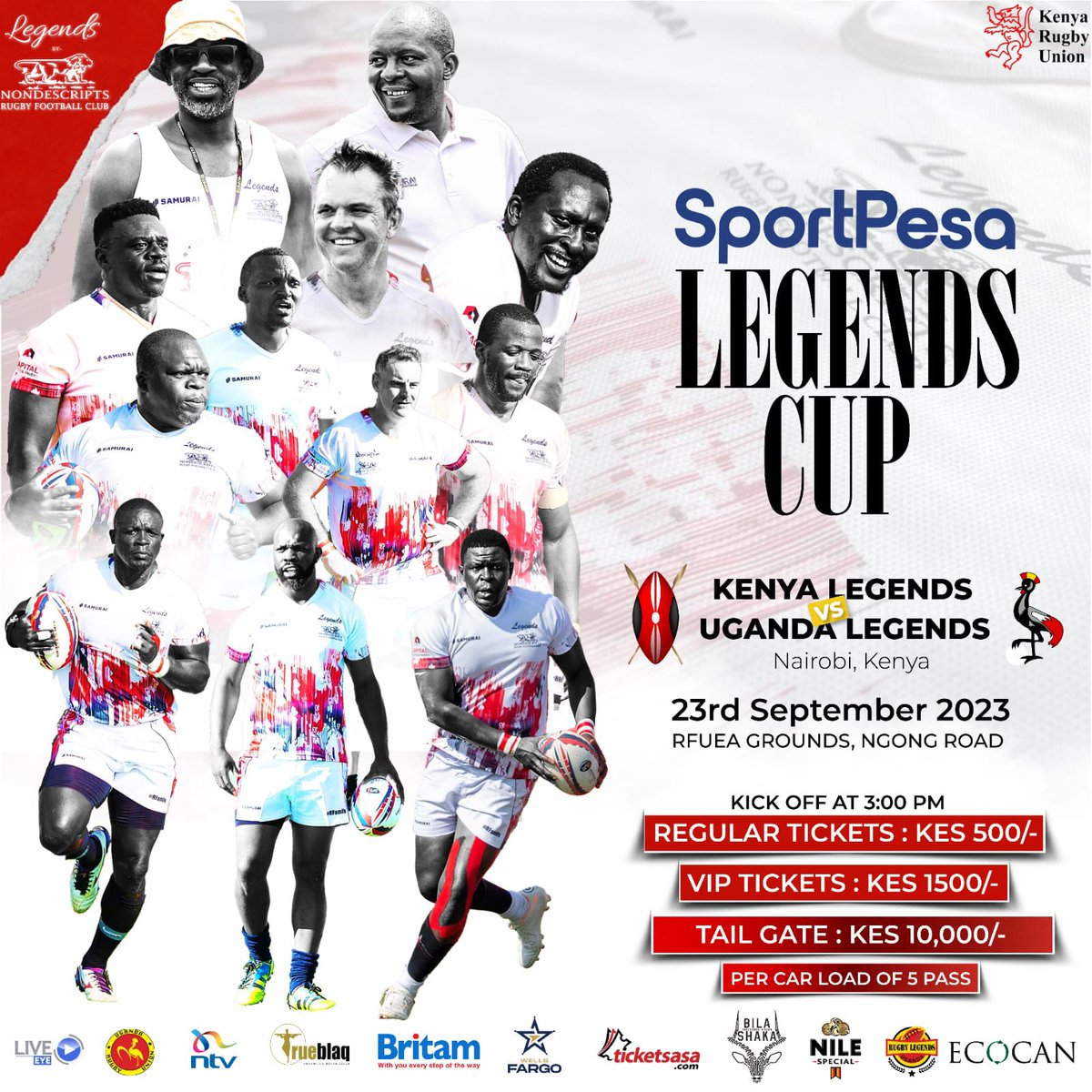 The Kenya Legends vs the Uganda legends will be happening today at the RFUEA grounds from 3pm. Get your tickets and enjoy.
Legends Cup
#SportPesaLegendsCup