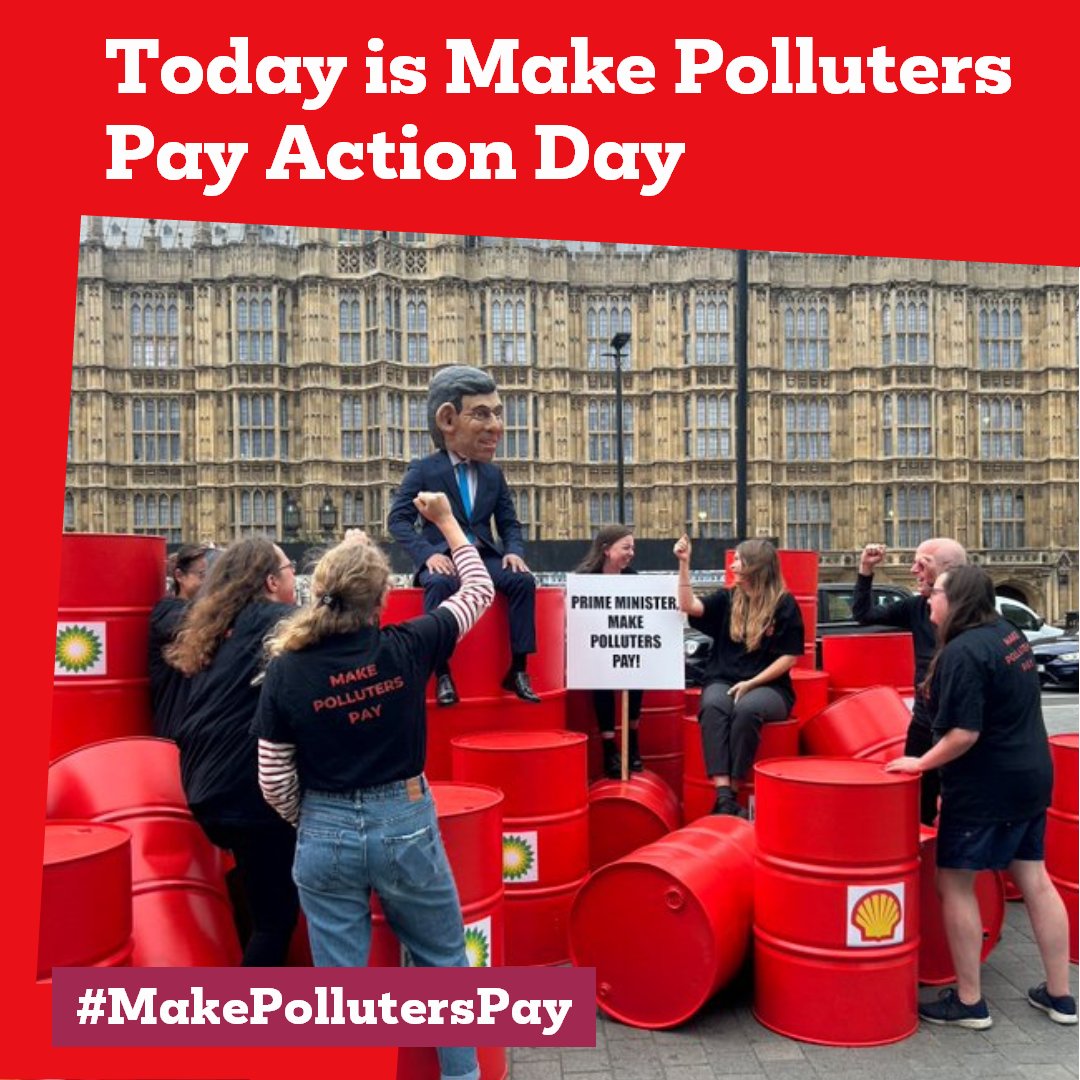 🚨Today’s Make Polluters Pay Action Day! Rishi Sunak’s row back on UK climate targets this week was utterly reckless. We’re going show him it’s time to step up, it’s time to #MakePollutersPay Stick around to see people across the world speak up and how to join in yourself.