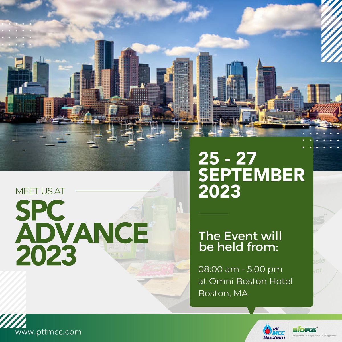 pttmcc's tweet image. Meet us at #SPCAdvance 2023 next week!
PTTMCC and Mitsubishi Chemical America Mitsubishi Chemical America are attending and having a table top at SPC Advance 2023.
Please feel free to visit BioPBS™ and many more  at Omni Boston Hotel in Boston, Massachusetts USA.