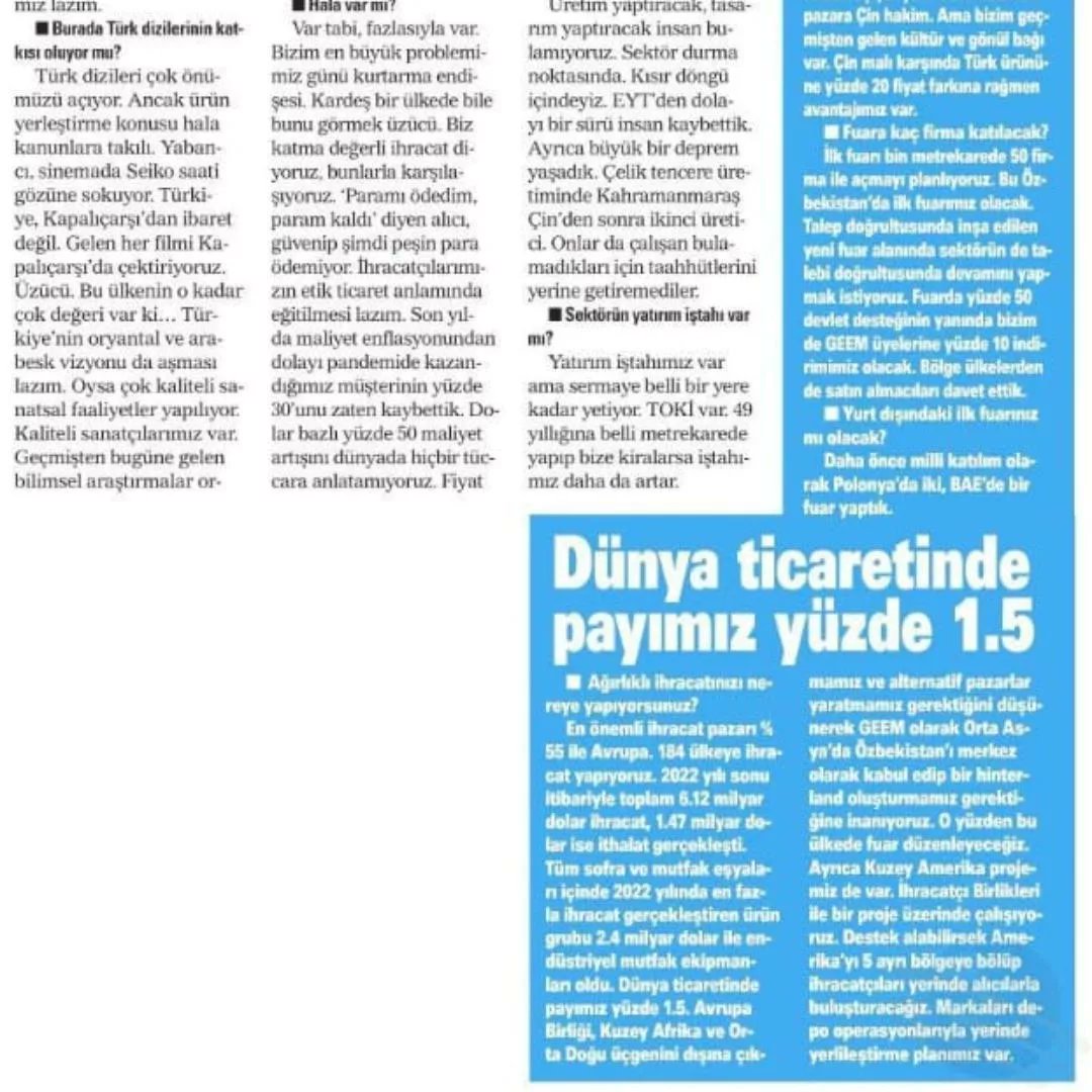 18 Eylül 2023
Akşam Gazetesi

Yaşar Kızılbağ'ın Yönetim Kurulu Başkanımız Ahmet Çığır ŞAHİN ile yapmış olduğu röportaja ait köşe yazısı. 

#geem #dernek #stk #geemplatformu #akşamgazetesi 

<a href="/acsahin/">AHMET CIGIR SAHIN</a> <a href="/Aksam/">Akşam Gazetesi</a> <a href="/TgExpo/">Tg Expo</a>