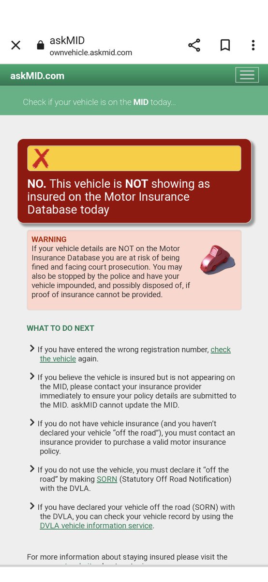 LisaMarie130790's tweet photo. Motor insurance database is down! #askMID everyone showing as not insured! 🥴 #carinsurance https://t.co/HykshJfxlt