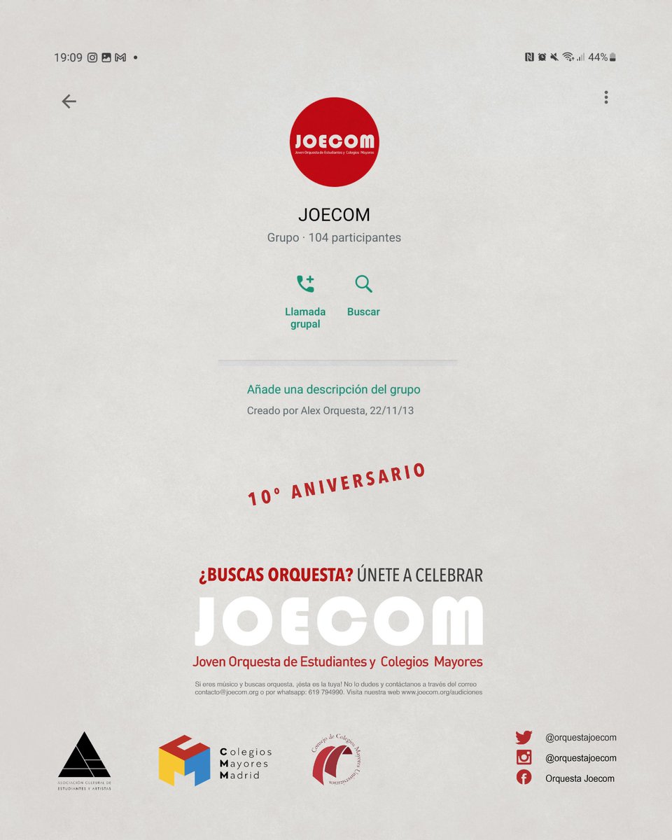 ¡¡Ampliamos plazo de inscripción!! 🙌🏼
Apúntate para asistir a nuestro ensayo abierto del 29 de septiembre 🎶
shre.ink/JOECOM

Y si eres colegial 😃
🎼El 27 de septiembre a las 19h en <a href="/CMUAquinas/">C. M. Aquinas</a>, podréis hablar con nosotros ¡en el encuentro con colegiales de primer año!