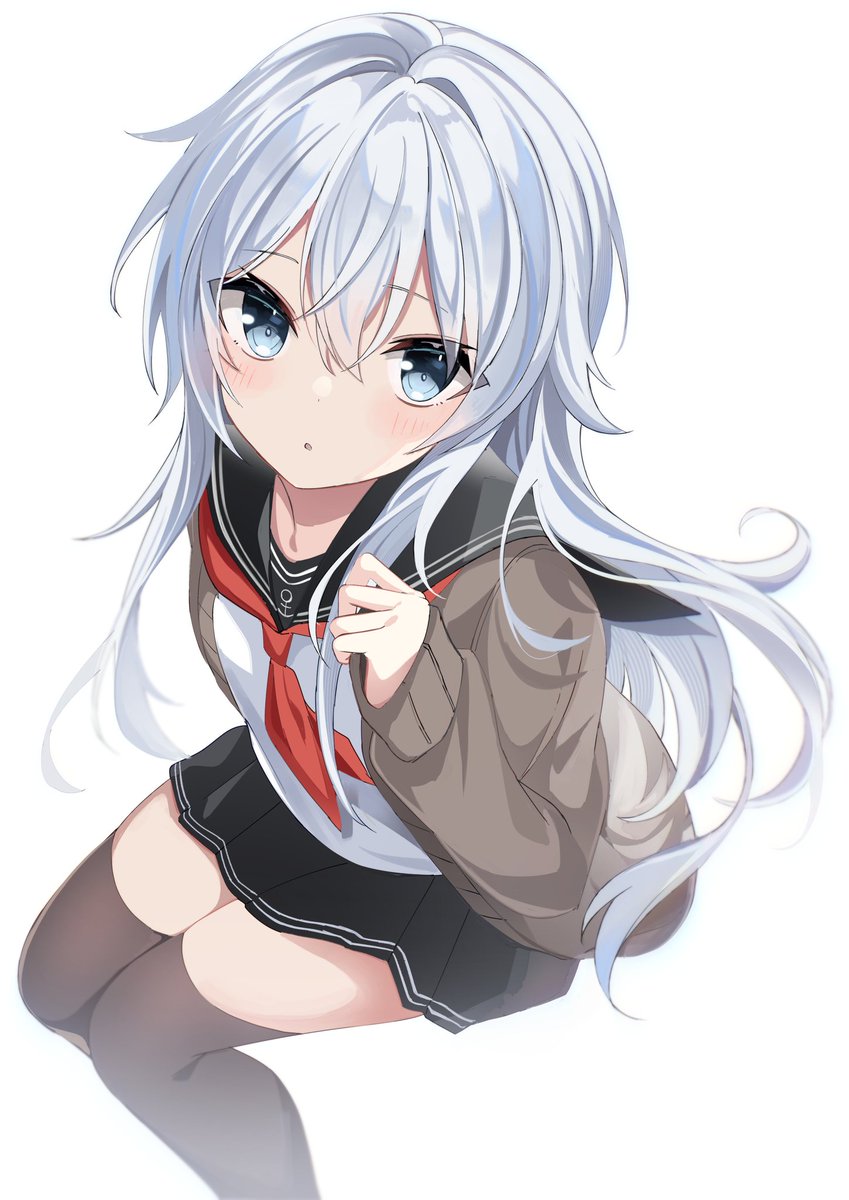 hibiki (kancolle) 1girl solo long hair thighhighs blue eyes school uniform sailor collar  illustration images