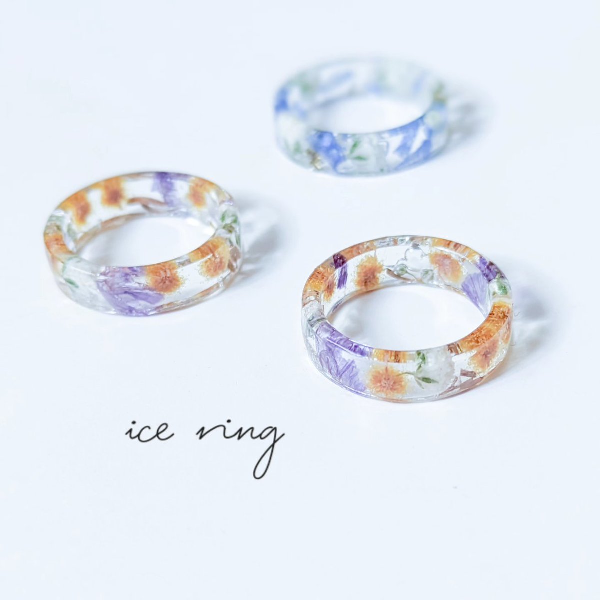 noaster123's tweet photo. ice flower ring 
ꕤ︎︎ミモザ、かすみ草、スターチスのリング
ꕤ︎︎かすみ草、デルフィニウムのリング

minne、creemaからどうぞ໒꒱ https://t.co/CqbZgFhw09
