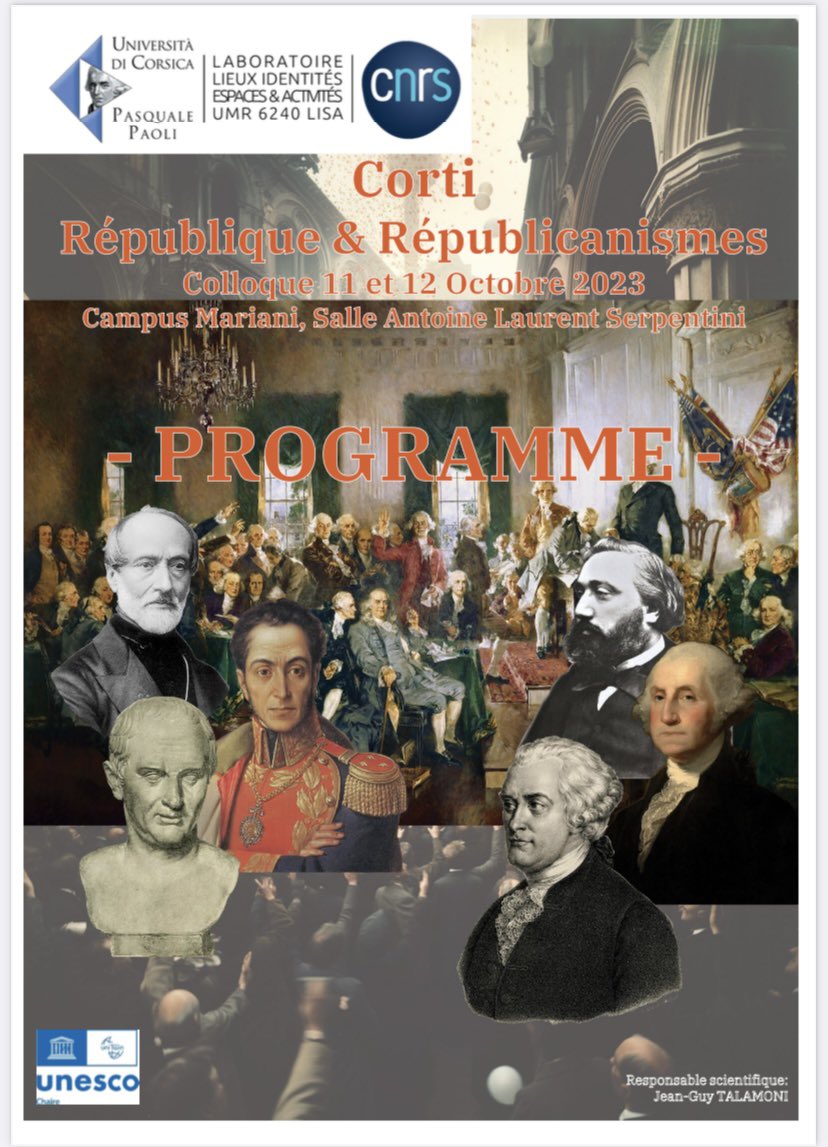 Les 11 et 12 octobre à l’Université de Corse, colloque « République et républicanismes » avec une conférence inaugurale de Vincent Peillon et 22 communications dans diverses disciplines. 
m3c.universita.corsica/lumi/wp-conten…
