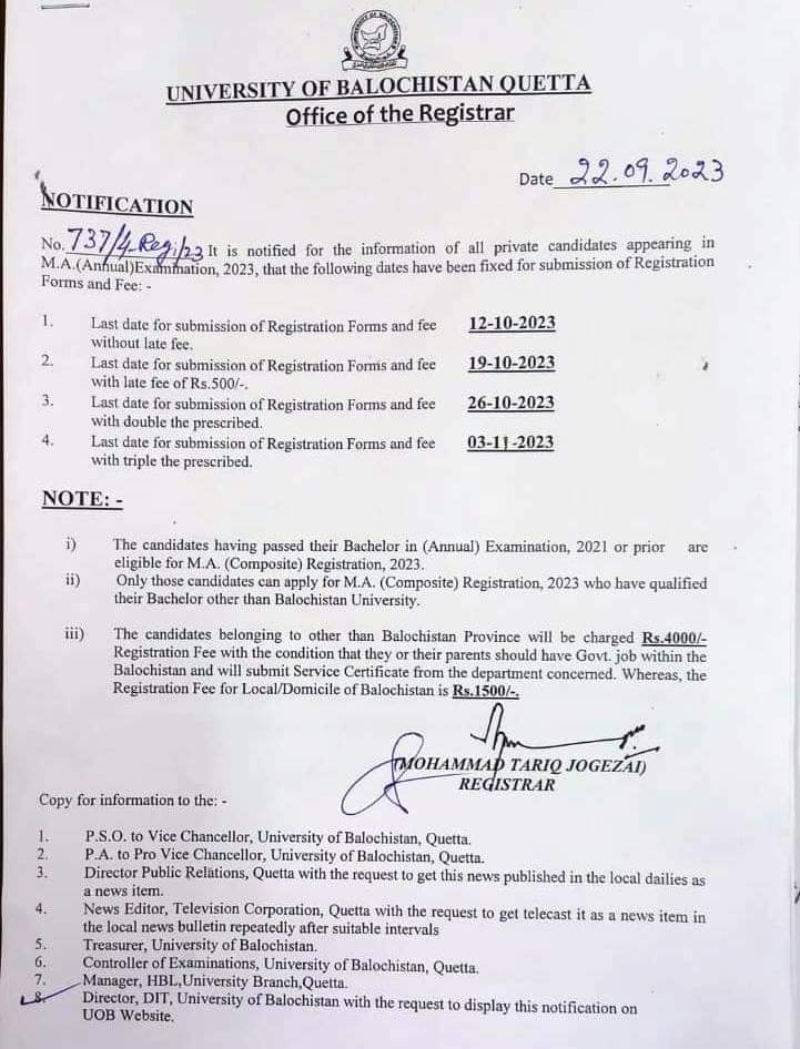 M.A (Annual Examinations 2023)
Details