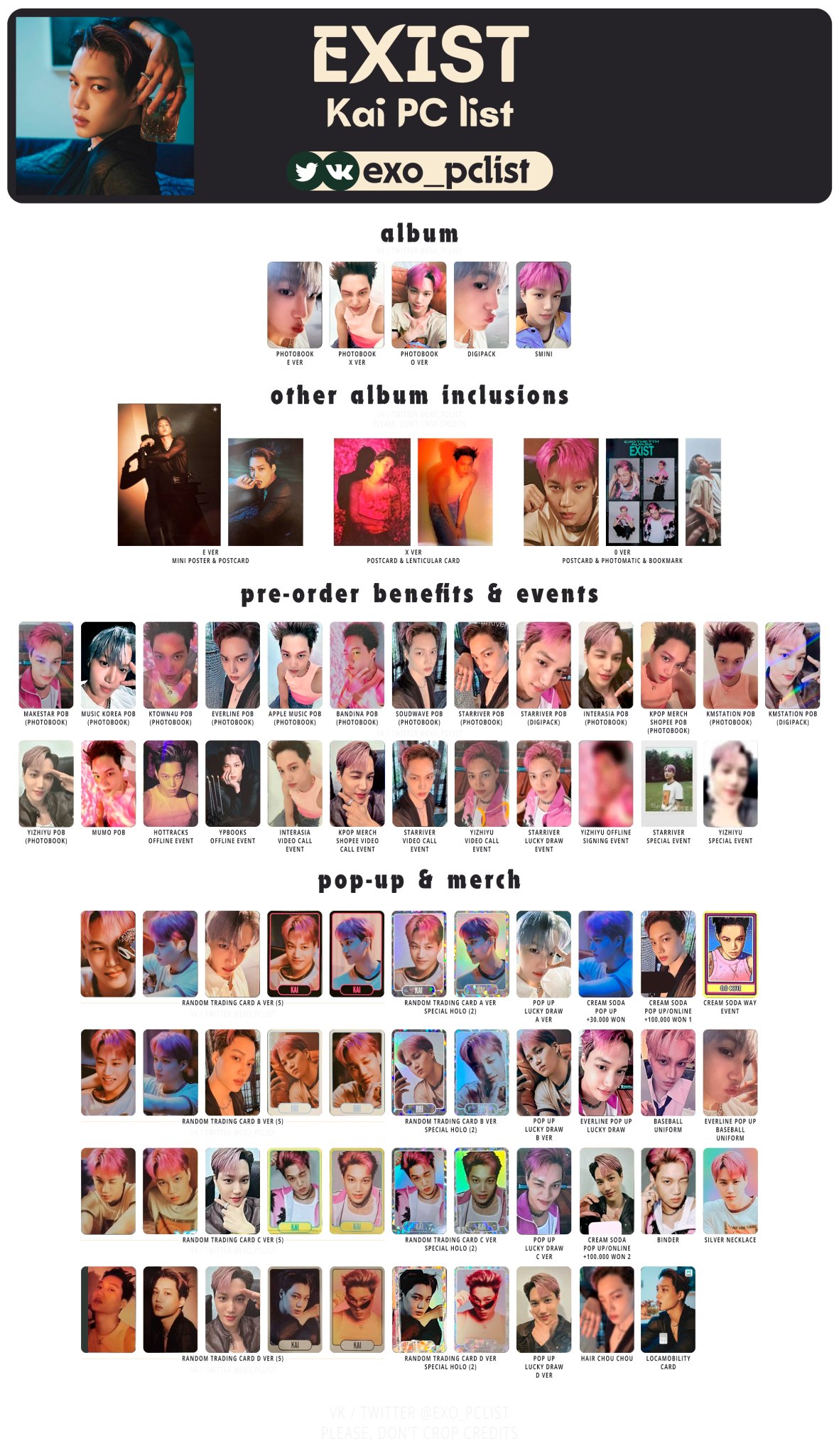 タレントカード exo EXO's photocard lists | ot9 على X: 