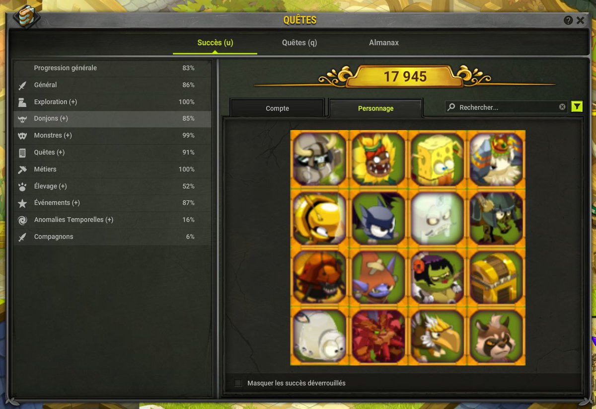 Fu_Fuu_Tyl's tweet image. Vous trouvez pas que c'est mieux comme ça ? Plutôt que de Scroll sans cesse pour arriver en bas de page ? Histoire d'avoir un aperçu direct

On clique sur l'image du Boss, puis les succès liés apparaissent

Il y avait cet affichage sur Temporis Retro si je me souviens bien