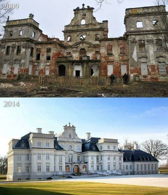 Arch_Revival_'s tweet image. Schloss Brauchitschdorf (Chróstnik Palace) in Poland has been restored to its former glory by Polish entrepreneur Dariusz Miłek.
Built in the 1720s and sadly plundered by the red army after WWII. It stands proudly once again.