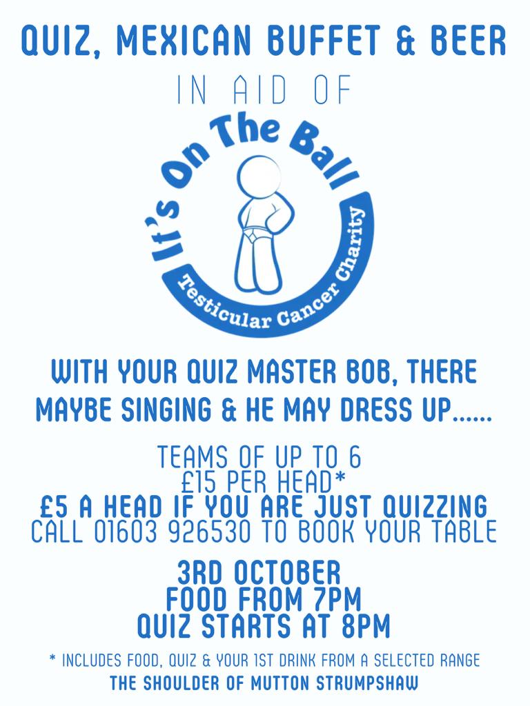 moongazerale's tweet photo. DIARY DATE join us @Shoulderofmutt3 on Tues 3 Oct day3 of #beerpush for @Itsontheball #TesticularCancer where we have Mexican feast and quiz. Book deets below https://t.co/PwKKmPdKYT