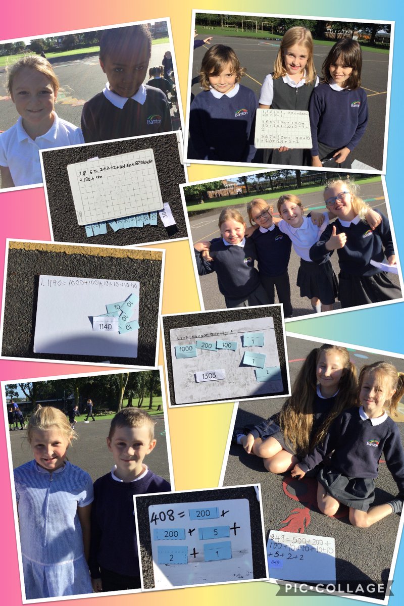 Year 4 went out in the sunshine this week to consolidate their classroom learning on flexible partitioning of 4-digit numbers. Well done! <a href="/BarntonMrsSc/">Mrs Scott</a> <a href="/BarntonMissR/">Miss Rutter</a>