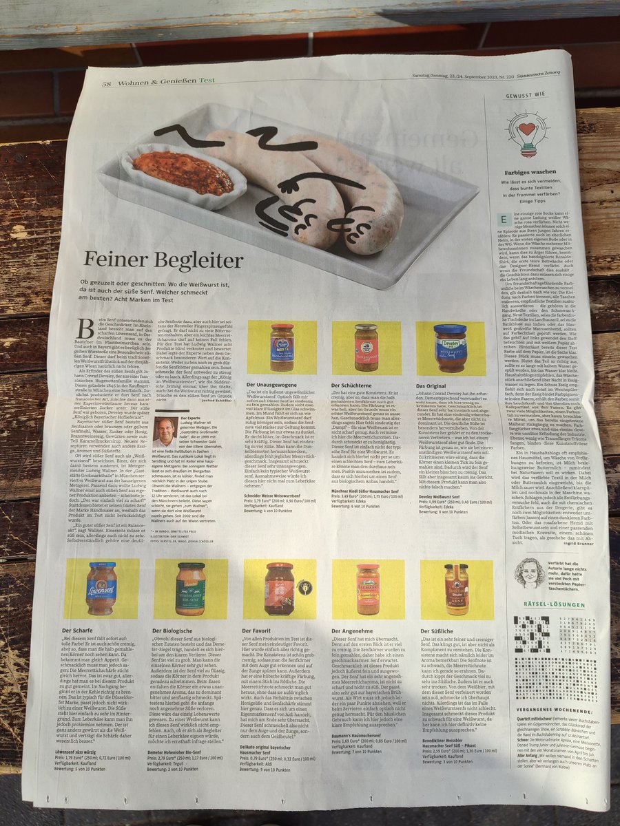 Welcher süße Senf der beste zur Weißwurst ist, hat Ludwig Wallner mir zum Oktoberfest für die <a href="/SZ/">Süddeutsche Zeitung</a> verraten. Inklusive Blindverkostung.

Zur Onlineversion (€): sueddeutsche.de/projekte/artik…