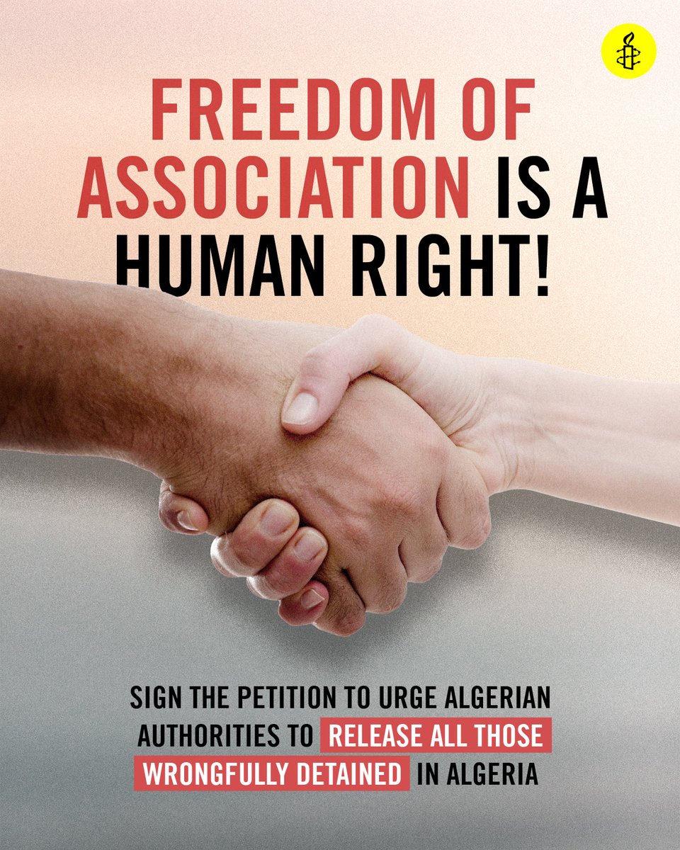 AmnestyMENA's tweet photo. Algerian authorities are cracking down on members of associations or groups seen as opposing the government. People have been detained for membership or links with these groups, many prosecuted on bogus terrorism charges. 🧵 

#Algeria #FreeAlgerianDetainees https://t.co/Mj5Gn0bBkh