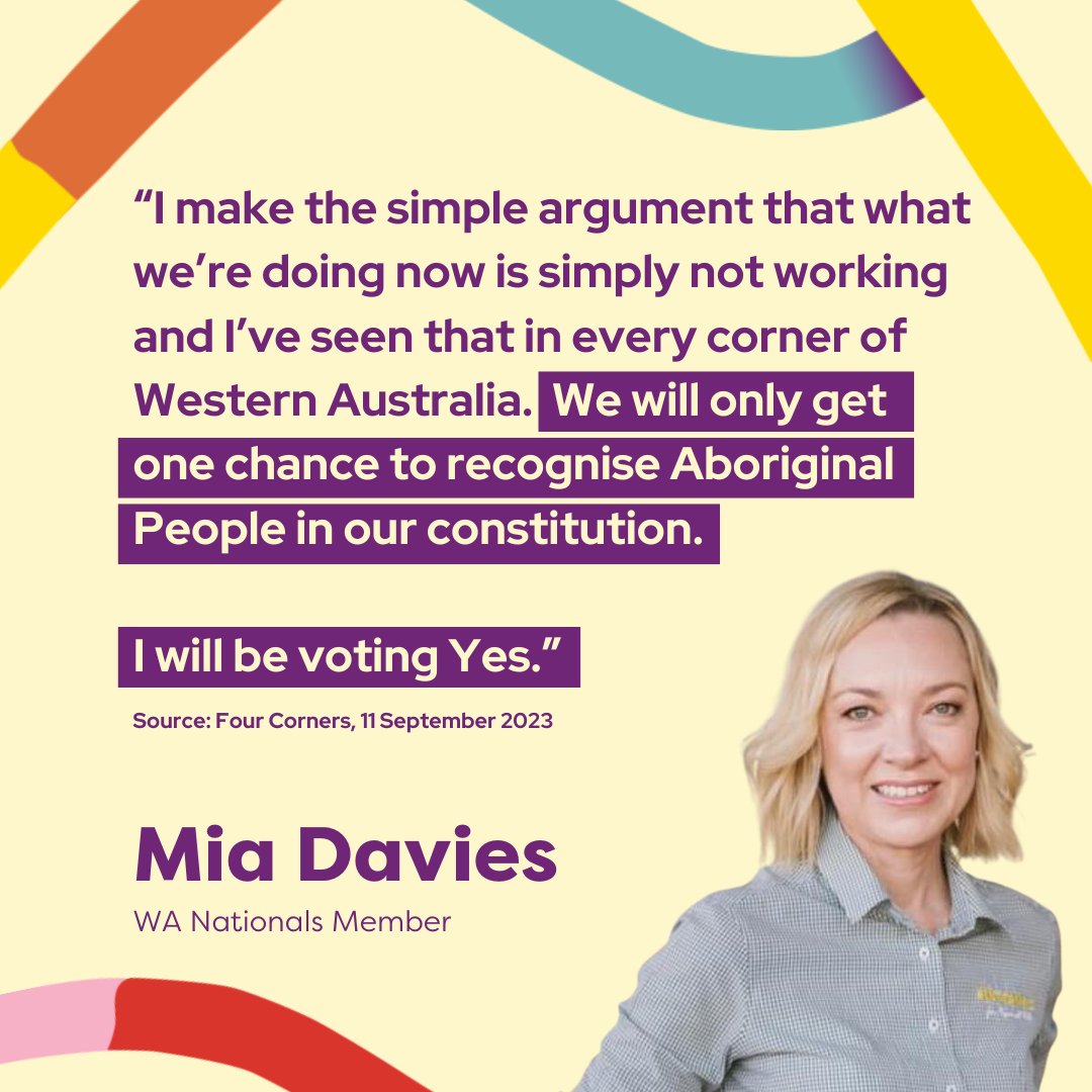 Yes means better results, not the same old failures. Thanks to WA Nationals member Mia Davies for sharing your support for a Yes vote. #yes23