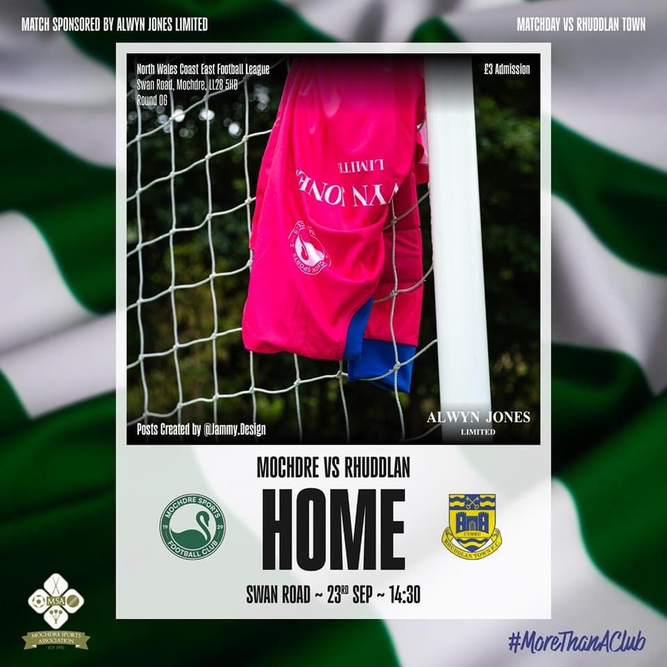 ITS MATCH DAY! ⚽️⚽️⚽️

🆚 <a href="/FcRhuddlan/">Rhuddlan Town FC 🏴󠁧󠁢󠁷󠁬󠁳󠁿</a> 
🏆 North Wales Coast East Premier Division
📆 Sat 23rd September
🕑 2.30pm KO
🏟 Swan Road, LL28 5HB 

🟢⚪️🟢⚪️
🦢⚽️

Match Sponsor: Alwyn Jones LTD
Match Graphics: <a href="/JammyHoos/">Jammy</a>