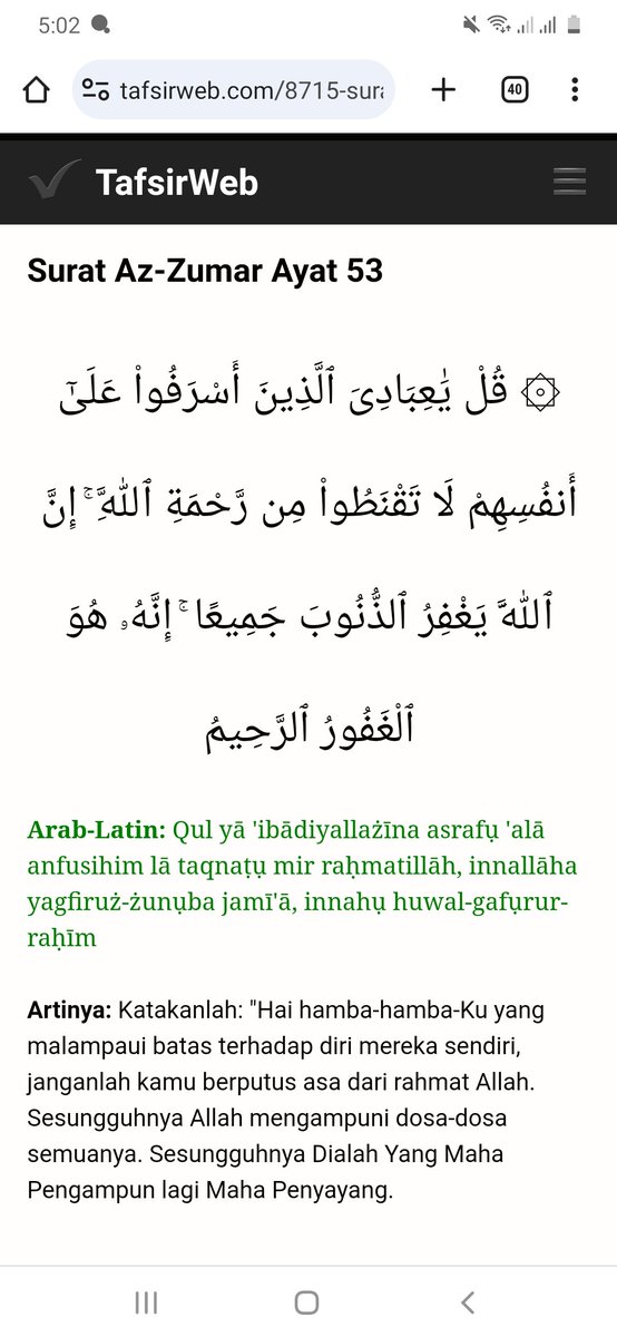 Mikuahkaldu's tweet photo. @tanyarlfes Ini Kak. Kemarin habis dibahas ustadz Nuzul hafizhahullah, maknanya dalem banget. Ini utk kita yg benci diri kita sendiri karna terlampau berdosa, lihat bgmn Allah merespon hambaNya yg terlampau berdosa: jangan putus asa dr rahmatNya. Allah itu https://t.co/nmJlqWkH9d