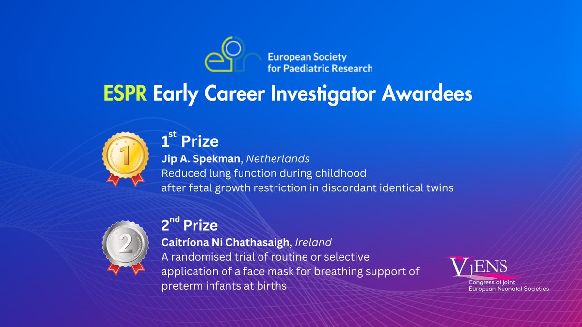 Congratulations to ESPR Early Career Investigator Awardees at #JENScongress! 1st Prize goes to PdD Candidate Jip A. Spekman from Netherlands, and 2nd Price goes to Assistant Professor Caitríona Ni Chathasaigh from Ireland.