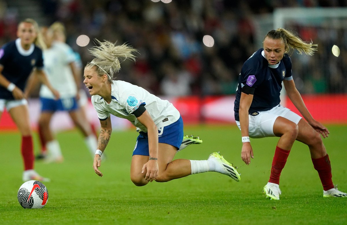 England's Rachel Daly, left, is tripped up Scotland's Claire Emslie battle during a UEFA Women's Nations League soccer match at the Stadium of Light, England Sept. 22
#england #racheldaly #claireemslie #scotland #englandvsscotland #soccor #UEFAWOMENSCHAMPIONSLEAGUE #uefa #jijnews