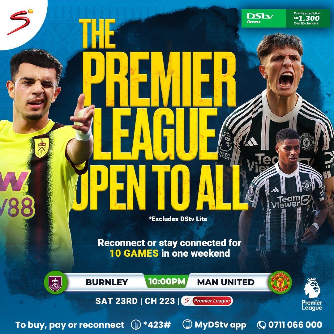 DStv_Kenya's tweet image. It’s MATCHDAY! 😎🙌🏽
Will Burnley secure their first win of the season against The Red Devils? 🤔

⚽ Burnley V Man United @ 10 PM on Ch. 223 ⚽

dstv.com/en-ke/campaign…

Dial *423# or download the #MyDStv App to get connected to DStv Access for KES 1,300.
#DStvOpenWeekend