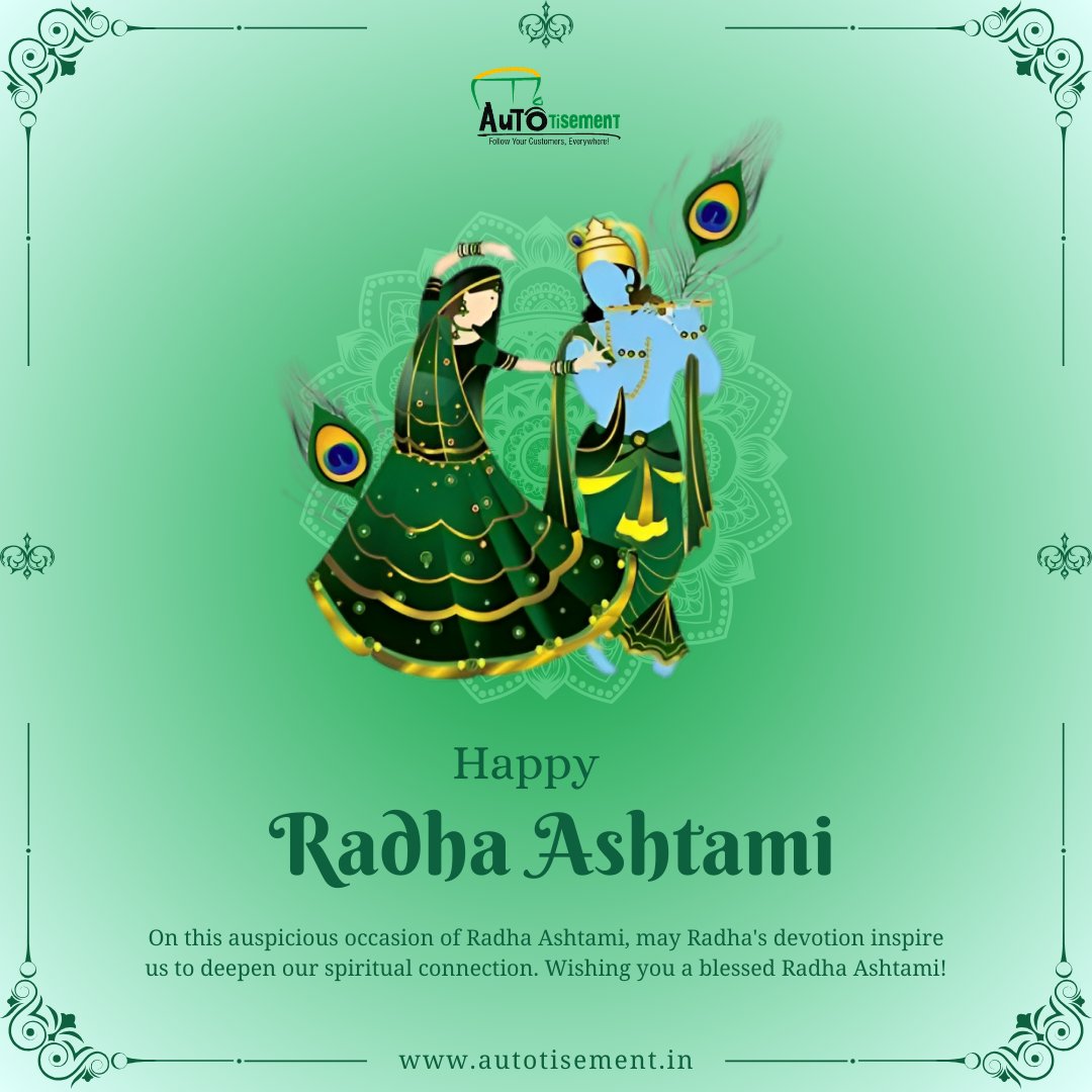 autotisement's tweet photo. On this auspicious occasion of Radha Ashtami, may Radha's devotion inspire us to deepen our spiritual connection. Wishing you a blessed Radha Ashtami!
.
.
Contact us on
+91 8826887766
Info@autotisement.in
.
.
#radhakrishna #radhaashtami
#autoadvertising #Advertising #Marketing https://t.co/fpJoJYklwu