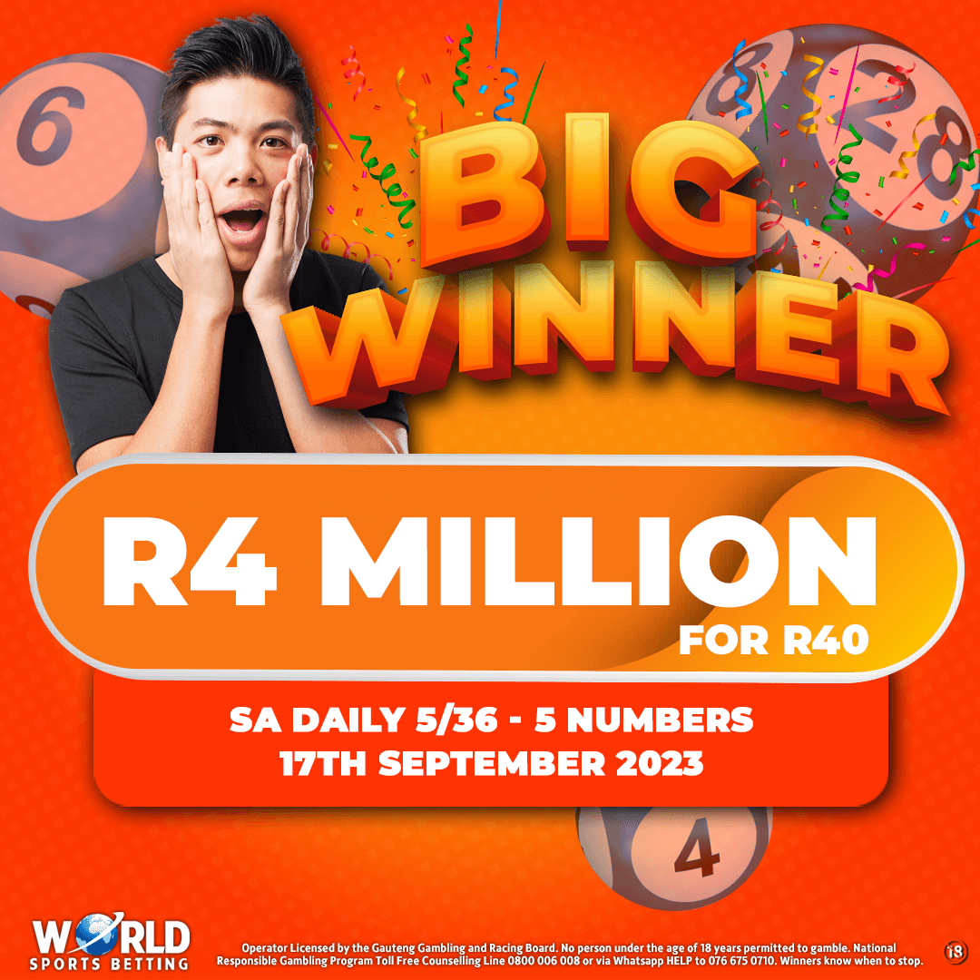WorldSportsBet's tweet photo. Wow, Wow, Wow! π€©
Hats off to our recent Lotto Champion πΏπ¦, who turned a mere R40 into a fabulous R4 million jackpot! π
Play Lucky Numbers at #WorldSportsBetting and unlock your winning potential! π°π₯ #WinWithWSB https://t.co/g3Xf0zWY31