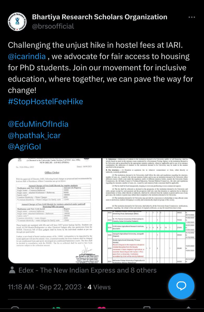 Shashi9605's tweet photo. I am a UG student in IARI, DELHI. I am very disappointed with the authorities here. They don't think about any of their students..Just keep finding ways to make profit. Now they are again hiking the hostel fees and not giving hostel to PHD students 😀 https://t.co/BT0IzlKdYH