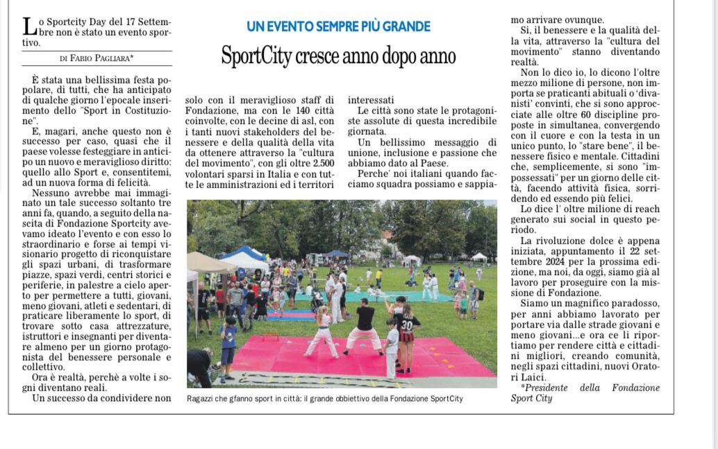 Oggi su #IlFoglioSportivo si parla di #Sportcityday2023
