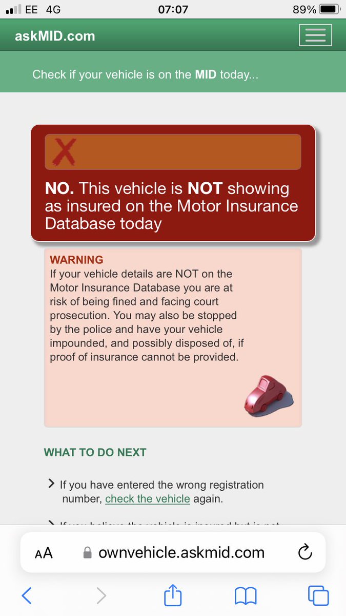 Stephen74415236's tweet photo. Be careful out driving today ,the motor insurance database ,ask mid ,is down ,everyone’s car is showing as uninsured !!!! #askmid #car #insurance https://t.co/FrIxYUdnkK