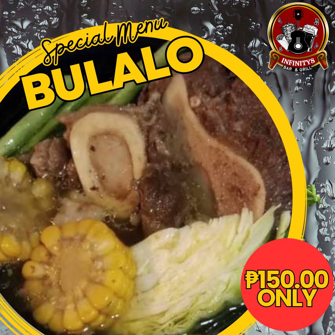 Walang kayakap ngayong tag-ulan?

MagBULALO kana lang!
Mainit at masarap, BUSOG kapa! 

#infinity8barandgrill #bulalolover