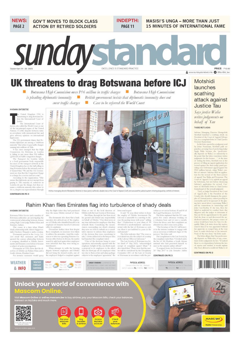 Sunday Standard Botswana (@sunstd_bw) on Twitter photo Pick up the latest copy of <a href="/SunStd_bw/">Sunday Standard Botswana</a> in stores or Visit sundaystandard.info to subscribe and access our digital copy. Pick up the latest copy of <a href="/SunStd_bw/">Sunday Standard Botswana</a> in stores or Visit sundaystandard.info to subscribe and access our digital copy.