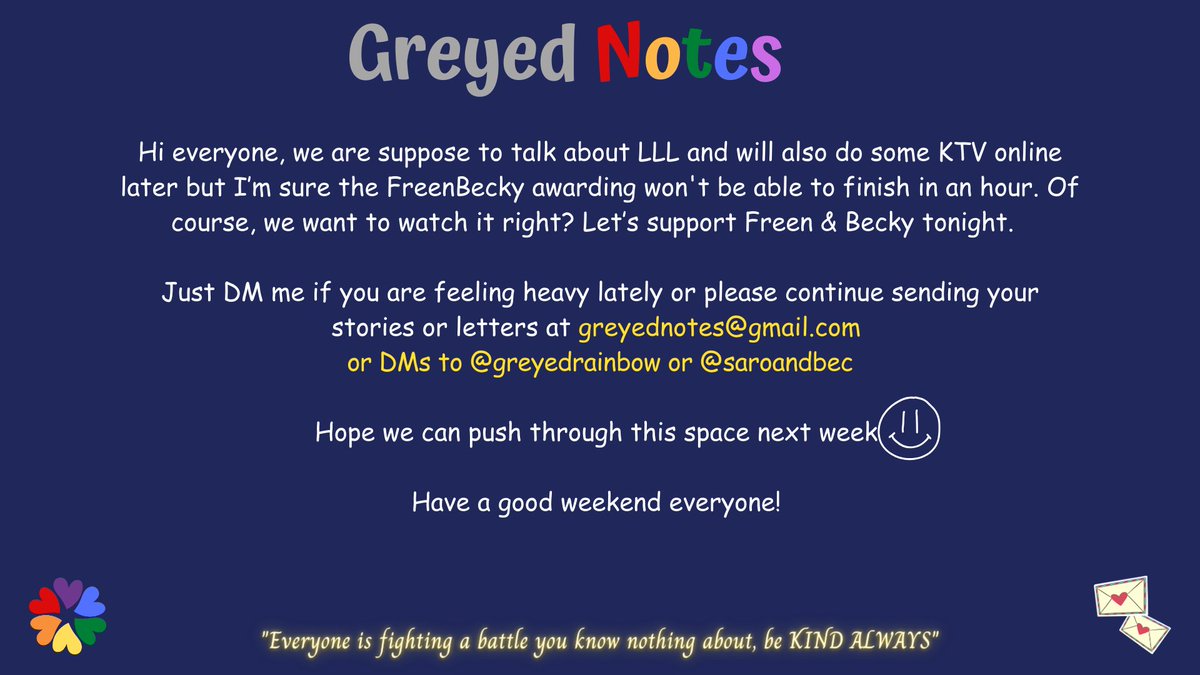 greyedrainbow's tweet image. Hi everyone, let’s support Freen &amp;amp; Becky tonight but you can still DM me if you&apos;re feeling heavy. Happy weekend!🫰💕#greyednotes #inspiredbyfreenbecky #beckysangels #srchafreen
