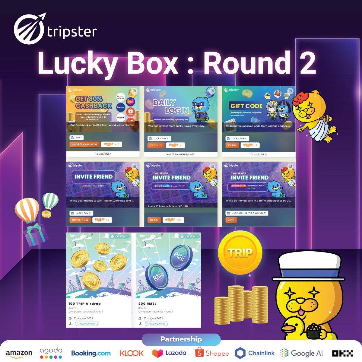 ✈️ Prepare yourself for another exhilarating round of the Free Airdrop featuring 12 Million $TRIP Tokens and the Lucky Box Campaign! 🎁🔥

Join the Round 2  NOW!!

More Detail Below ⬇️
#Airdrop #TripsterAmbassador