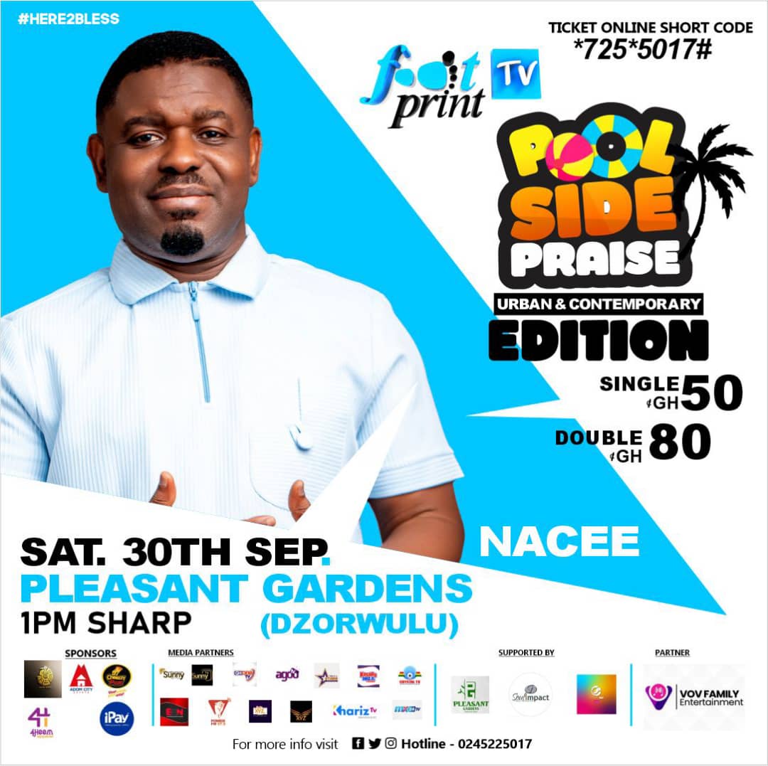 CFC_RSAntwi's tweet photo. Get ready to join @myfootprinttv #PoolSidePraise 2023 Urban &amp; Contemporary Edition. 🔥❤️👌🏾

Date: 30th September 2023
Venue: Pleasant Gardens, Dzorwulu
Time:  1pm Sharp
Ticket: Single Ghc50 | Double Ghc80
Ticket Online Short Code 
*725*5017#
For More Enquiries:
Call 📞 0245225017 https://t.co/p7jzoHXL2o
