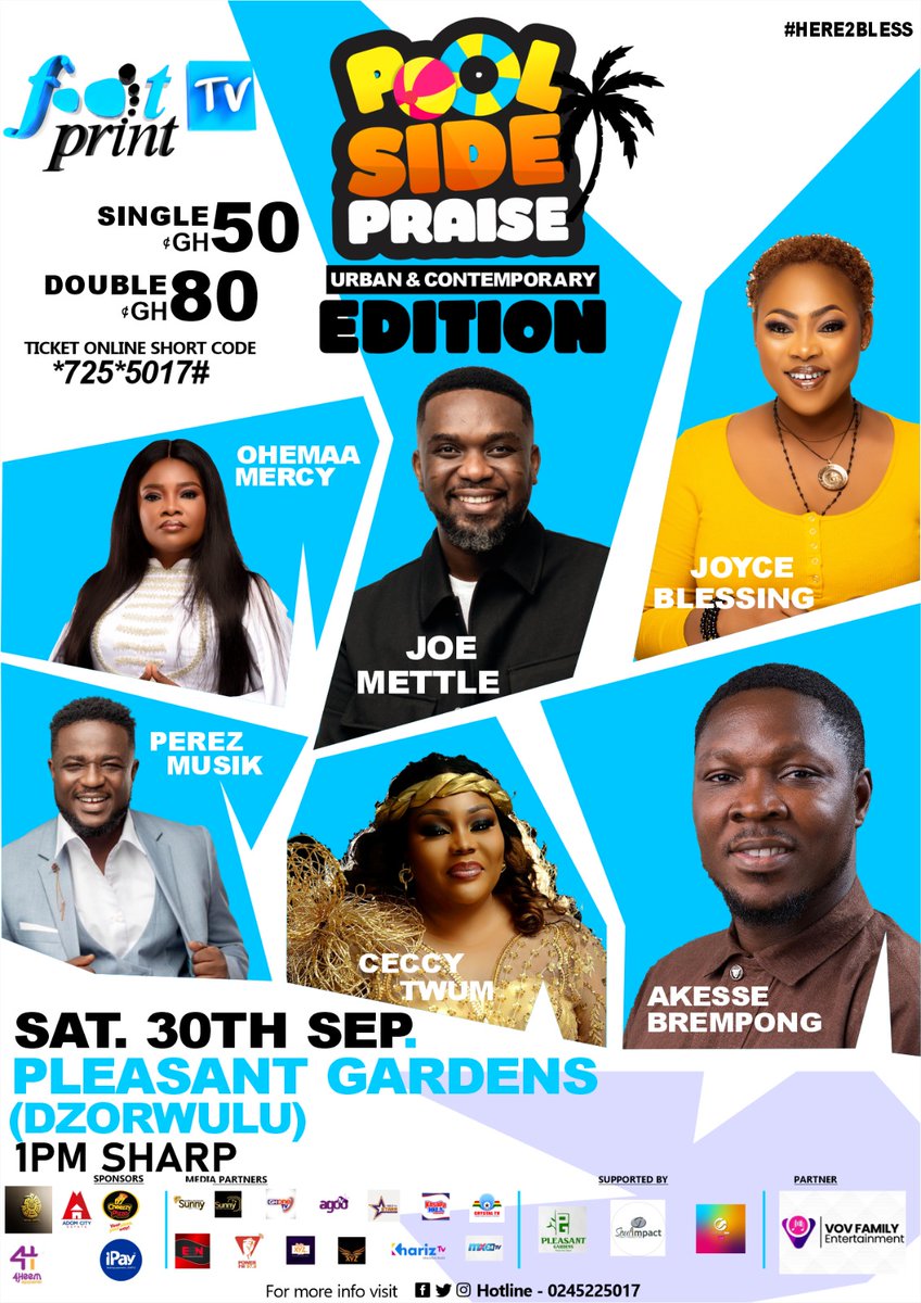 CFC_RSAntwi's tweet photo. Get ready to join @myfootprinttv #PoolSidePraise 2023 Urban &amp; Contemporary Edition. 🔥❤️👌🏾

Date: 30th September 2023
Venue: Pleasant Gardens, Dzorwulu
Time:  1pm Sharp
Ticket: Single Ghc50 | Double Ghc80
Ticket Online Short Code 
*725*5017#
For More Enquiries:
Call 📞 0245225017 https://t.co/p7jzoHXL2o