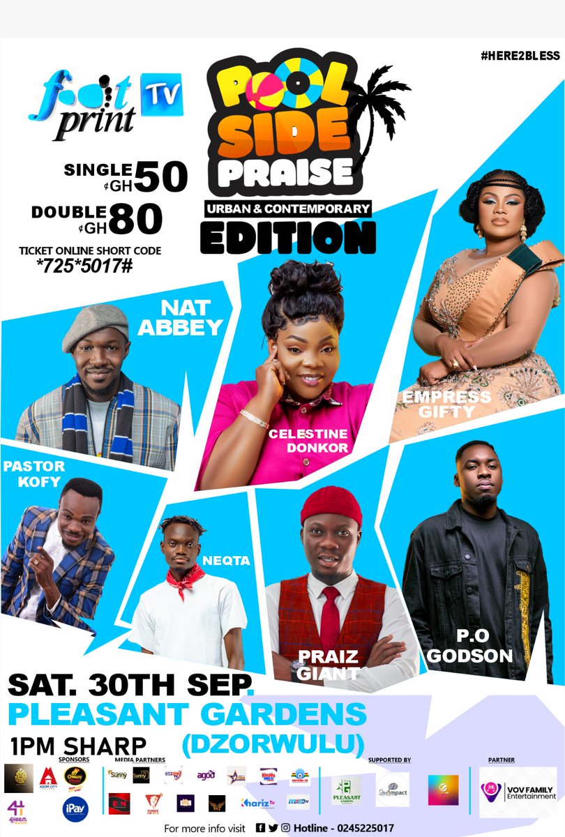CFC_RSAntwi's tweet photo. Get ready to join @myfootprinttv #PoolSidePraise 2023 Urban &amp; Contemporary Edition. 🔥❤️👌🏾

Date: 30th September 2023
Venue: Pleasant Gardens, Dzorwulu
Time:  1pm Sharp
Ticket: Single Ghc50 | Double Ghc80
Ticket Online Short Code 
*725*5017#
For More Enquiries:
Call 📞 0245225017 https://t.co/p7jzoHXL2o