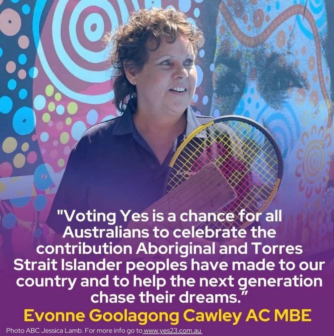 PeterWMurphy1's tweet photo. Good words from Evonne Goolagong Cawley in support of the Voice. #Yes23 #VoteYES23Australia #VoteYes https://t.co/hIuJjTxol6