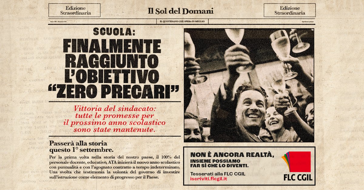 FLCCGIL's tweet photo. Zero #precari!
Quanto saremmo felici nel leggere un titolo come questo? Questa notizia non è ancora realtà, insieme possiamo far sì che lo diventi, ma per farlo abbiamo bisogno anche di te.
🟥Unisciti al sindacato! Iscriviti alla #FLCCGIL!
➡️https://t.co/0fCyTTJlsU https://t.co/JTswU3Niow