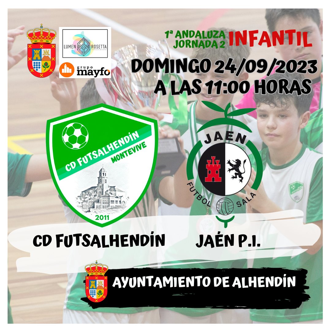 El Domingo a las 11:00 nuestro Infantil Autonómico recibe a Jaén Paraíso Interior en el partido correspondiente a la segunda Jornada de Liga.

Os esperamos a todos para apoyar a nuestros cracks en su primer partido como locales.

<a href="/Ayto_Alhendin/">AyuntamientoAlhendín</a>