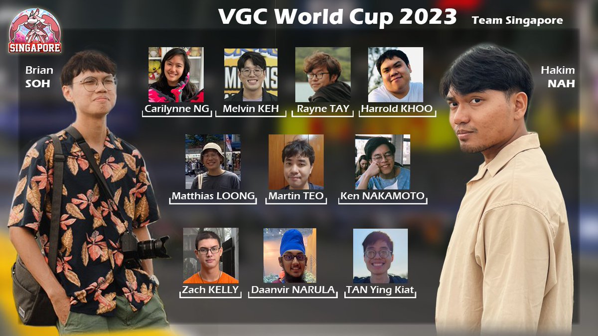 Team Singapore 2023  🇸🇬🏎️ <a href="/VGCVictoryRoad/">Victory Road VGC</a>

Team principal: <a href="/bsohsmallspaces/">brian asada hands</a>
Race strategist: <a href="/kimnaise/">Hakim Nah</a>

Drivers:
<a href="/NatsumeAq/">Natsume ( ＿ ＿ *) Z z z</a>
<a href="/mattadome/">matthias</a>
<a href="/grassyotter/">Carilynne</a>
<a href="/alltimehigh41/">Keeeeeeeeeeen</a>
<a href="/SkyFlyHigh5/">Harrold Khoo</a>
<a href="/raynezstay/">Rayne Tay (Raynezstay)</a>
<a href="/YK04vgc/">YK vgc</a>
<a href="/ShamanVGC/">shaman</a>
<a href="/DaanvirVGC/">Daanvir</a>
@zealpkmn

We will get P1  🏁