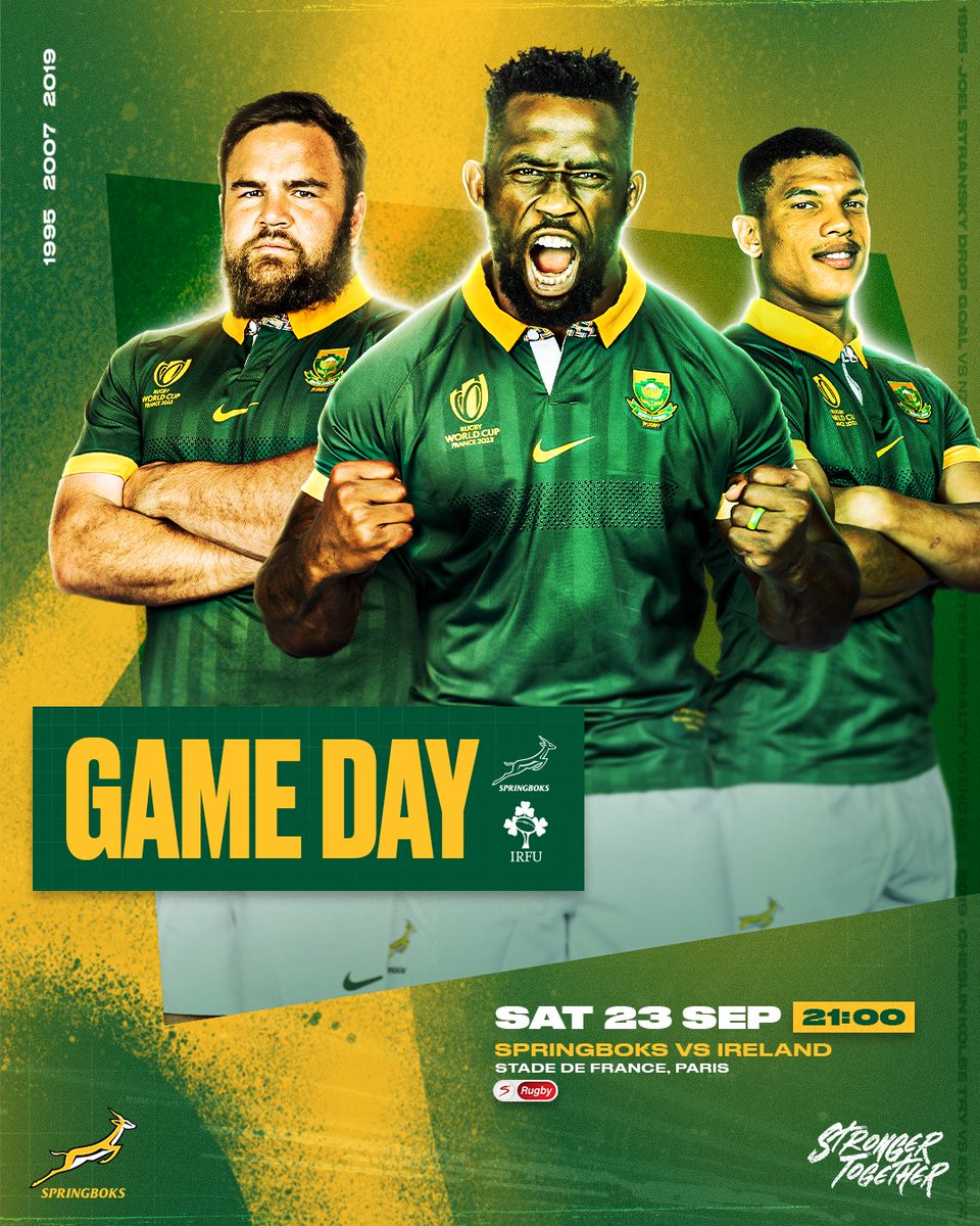 Game Day in Paris 🏆

Don’t miss any of the action as the #Springboks take on #Ireland tonight 🇿🇦

Live on SuperSport 📺

#StrongerTogether #RWC2023