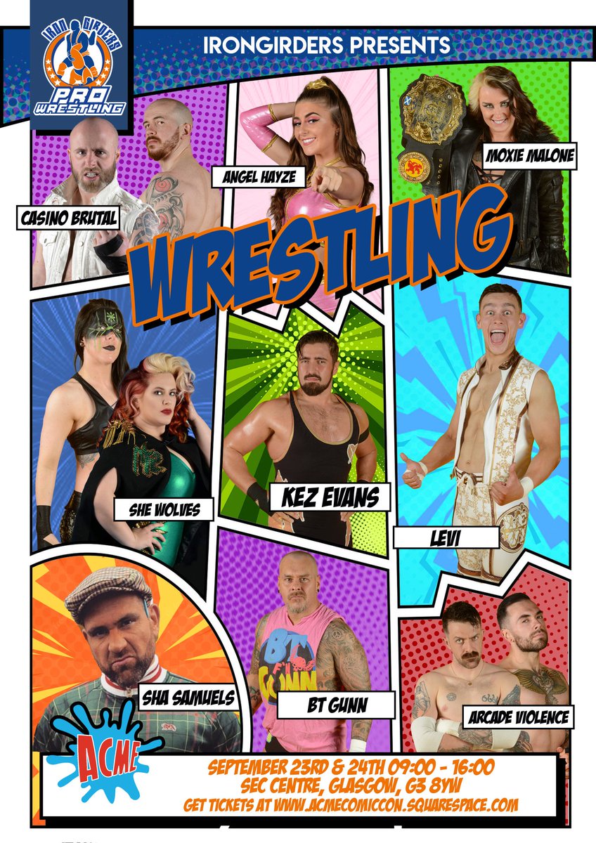 💥 ACME Comic Con Weekend 💥 @IronGirdersGym to perform at the SEC Glasgow with #ACMEComicCon Catch some of the UK's best pro wrestlers Sha Samuels, Lana Austin and loads of your favourite GRDRS stars including the ACME Champ @MollySpartan 🎫 acmecomiccon.com 🎫