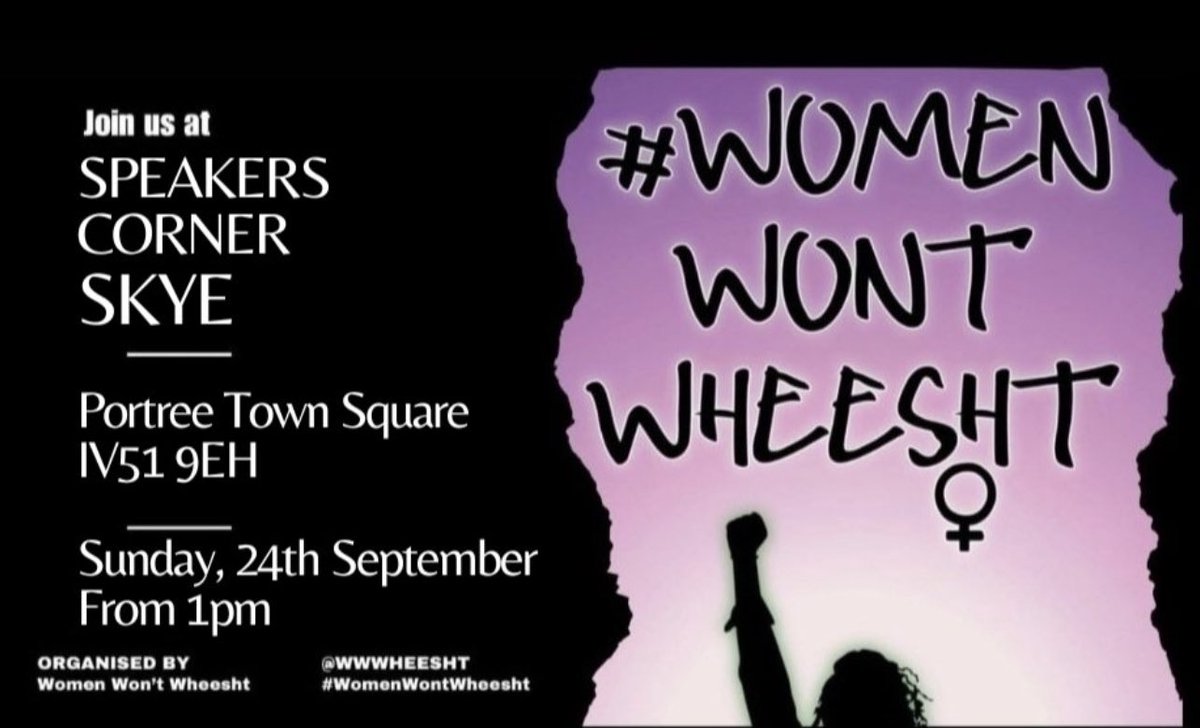 WWWheesht's tweet photo. It’s been an eventful couple of weeks for #WomenWontWheesht dealing with the press, politicians, chickens, venues &amp; fundamentalists who want to disrupt the democratic process.
Anyway we’re off to Skye &amp; you’re welcome to join us. 💜🤍💚
#SkyeWontWheesht https://t.co/eU15iJIPAT